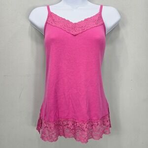 Vtg Y2K Bossini Women's Lace Trim Cami Tank Top Large Pink Romantic Fairy Grunge